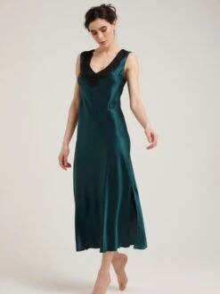 100% Seide Nachtkleid LEONA Lang Von Vivis -Meer Bekleidung nachtkleid seide leona lang v00586 gruen vivis 2 1
