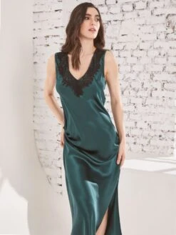 100% Seide Nachtkleid LEONA Lang Von Vivis -Meer Bekleidung nachtkleid seide leona v00586 pinie vivis 1