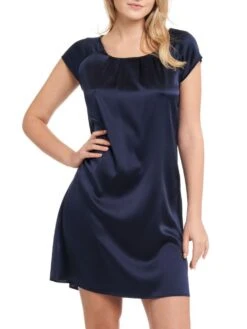 Seide Kurzarm Nachtkleid SEDUZIONE DI SETA Von Gattina -Meer Bekleidung nachtkleid seide navy dunkelblau 381423 seduzione di seta gattina