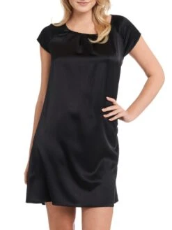 Seide Kurzarm Nachtkleid SEDUZIONE DI SETA Von Gattina -Meer Bekleidung nachtkleid seide schwarz 381423 seduzione di seta gattina