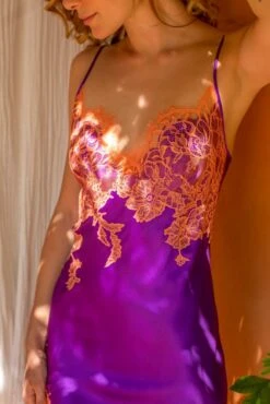 Seide Nachtkleid NYMPHE No. 5 Von Marjolaine -Meer Bekleidung neglige mittellang nymphe violet abricot 4nym6101 marjolaine 2 8