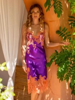 Seide Nachtkleid NYMPHE No. 5 Von Marjolaine -Meer Bekleidung neglige mittellang nymphe violet abricot 4nym6101 marjolaine 8
