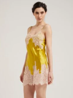 100% Seide Neglige Kurz LILLIAN Von Vivis -Meer Bekleidung neglige seide lillian goldgruen v00581 spitze vivis 3 5 1