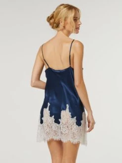100% Seide Neglige Kurz LILLIAN Von Vivis -Meer Bekleidung neglige seide lillian v00581 nachtblau vivis 5 1
