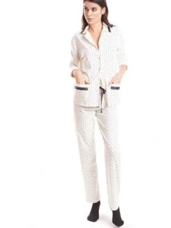 Baumwolle Pyjama HEARTS Weiss-schwarz Von Fiori Di Chiara -Meer Bekleidung pyjama baumwolle creme fc9126 chiara fiorini 1