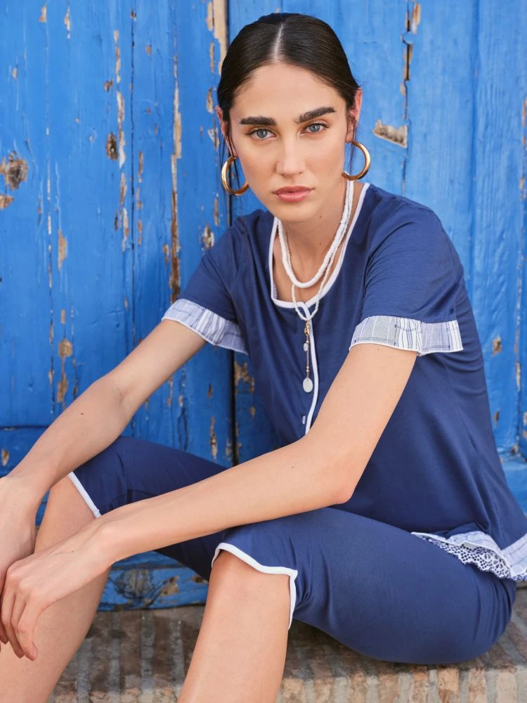Sommer Pyjama DENIM Jeansblau Von Fiori Di Chiara 4 Sommer Pyjama DENIM Jeansblau Von Fiori Di Chiara – Bild 2
