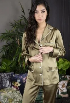 Seidenpyjama NOANE BICOLORE Von Marjolaine -Meer Bekleidung pyjama noane bicolor kaki naturel 4noa5502 marjolaine 3