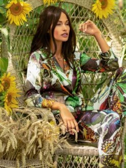 Seidenpyjama MAYA Schmetterlinge Von Marjolaine -Meer Bekleidung pyjama seide maya 4may5501 schmetterlinge braun bunt marjolaine 1