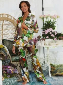 Seidenpyjama MAYA Schmetterlinge Von Marjolaine -Meer Bekleidung pyjama seide maya 4may5501 schmetterlinge braun bunt marjolaine 3