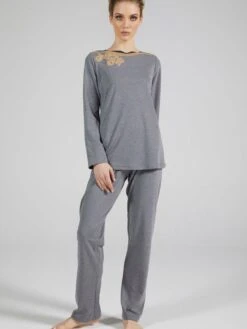 100% Baumwolle Pyjama WKND No. 7 Mittelgrau Von Verdiani -Meer Bekleidung schlafanzug baumwolle grau 3625 verdiani weekend 3