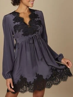 100% Crepe-Seide Blusenkleid INDISCRETE Dunkelgrau Von Marjolaine -Meer Bekleidung seide georgette kleid indiscrete 3ind0501 graphit schwarz marjolaine 3