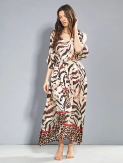 100% Seide Kaftan SELVAGGIO Von Eva B. Bitzer -Meer Bekleidung seide kaftan 20312552 animalprint beige eva b bitzer