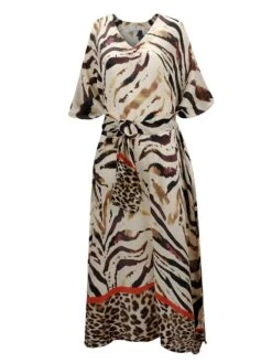 100% Seide Kaftan SELVAGGIO Von Eva B. Bitzer -Meer Bekleidung seide kaftan 20312552 animalprint beige eva b bitzer 3