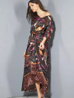 100% Seide Kaftan SELVAGGIO Von Eva B. Bitzer -Meer Bekleidung seide kaftan 20312552 schwarz lila print eva b bitzer 2