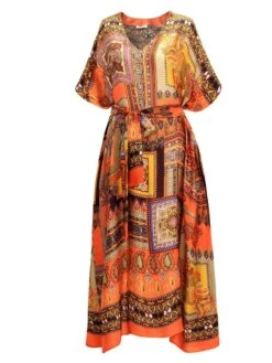 100% Seide Kaftan CHILI Orange-bunt Von Eva B. Bitzer -Meer Bekleidung seide kaftan 20312552 schwarz orientalisch print eva b bitzer 2