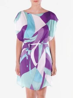 100% Seide Kaftan MODERN PRINT Von Luna Di Seta -Meer Bekleidung seide kaftan lck3011 mint lila luna di seta 1