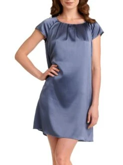 Seide Kurzarm Nachtkleid SEDUZIONE DI SETA Von Gattina -Meer Bekleidung seide kurzarm nachtkleid stone grey 381423 seducione di seta gattina 3
