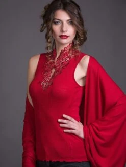 Merinowolle-Seide Stehkragen TOP Mit Spitze Von Artimaglia -Meer Bekleidung seide merino shirt top 7031 69405 rot artimaglia