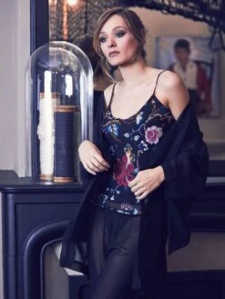 Kimono 100% Seide FIDJI MOUSSELIN Schwarz Von Marjolaine -Meer Bekleidung seide morgenmantel mousselin 2fid2001 schwarz marjolaine