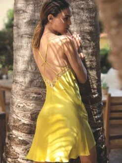 100% Seide Nachthemd MODERN PIPING Gelb-grün Von Luna Di Seta -Meer Bekleidung seide nachthemd modern piping gelb vlst60582 luna di seta 2