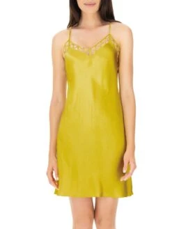 100% Seide Nachthemd MODERN PIPING Gelb-grün Von Luna Di Seta -Meer Bekleidung seide nachthemd modern piping gelb vlst60582 luna di seta 3 1