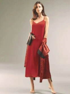 100% Seide Nachtkleid Lang DORINE Uni Von Vivis -Meer Bekleidung seide nachtkleid lang dorine paprika vivis 1 1