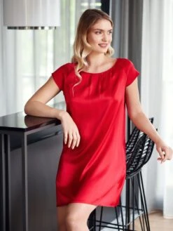 Seide Kurzarm Nachtkleid SEDUZIONE DI SETA Uni Von Gattina -Meer Bekleidung seide nachtkleid scarlett 381423 gattina 2 2