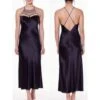 Langes Seidennegligé ICONIC PIPING Schwarz Von Luna Di Seta -Meer Bekleidung seide neglige iconic piping l6n5042 schwarz luna di seta