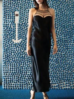 Langes Seidennegligé ICONIC PIPING Schwarz Von Luna Di Seta -Meer Bekleidung seide neglige iconic piping l6n5042 schwarz luna di seta 2