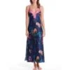 Langes Seidennegligé WINTER GARDEN Von Luna Di Seta -Meer Bekleidung seide neglige winter garden vlst60548 dunkelblau blumen luna di seta 1