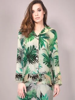 100% Seide Pyjama FARN Weiß Grün Von Eva B. Bitzer -Meer Bekleidung seide pyjama farn gruen eva b bitzer 1