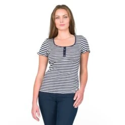 Seide-Baumwolle T-Shirt ARONA Gestreift Gattina -Meer Bekleidung seide ringel top arona marine blau 81202 gattina 2 1 3