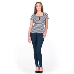Seide-Baumwolle T-Shirt ARONA Gestreift Gattina -Meer Bekleidung seide ringel top arona marine blau 81202 gattina 1 2