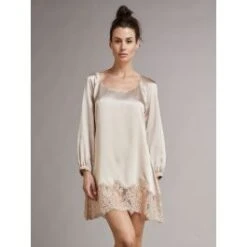 Seide Sleepshirt BERLINO Puder Mit Spitze Von Vivis