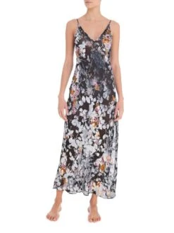 Ausbrenner Seidensamt Nachtkleid ROSIE Dunkelgrau Von Room 24 -Meer Bekleidung seide viskose kleid rosie 21920 schwarz blumen room24 2