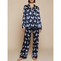 100% Seide Schlafanzug Elisabetha AVES Dunkelblau Von Radice