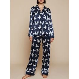 100% Seide Schlafanzug Elisabetha AVES Dunkelblau Von Radice 3 100% Seide Schlafanzug Elisabetha AVES Dunkelblau Von Radice