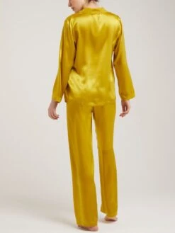 100% Seide Schlafanzug LAILA Uni Von Vivis -Meer Bekleidung seidenpyjama laila v00009 goldgruen vivis 2 6