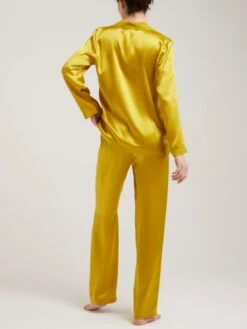 100% Seide Schlafanzug LAILA Uni Von Vivis -Meer Bekleidung seidenpyjama laila v00009 goldgruen vivis 3 6