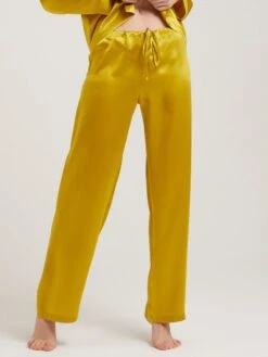 100% Seide Schlafanzug LAILA Uni Von Vivis -Meer Bekleidung seidenpyjama laila v00009 goldgruen vivis 4 6