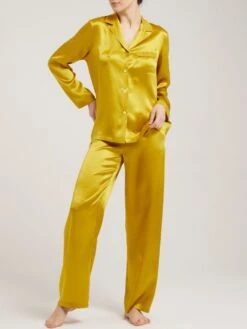 100% Seide Schlafanzug LAILA Uni Von Vivis -Meer Bekleidung seidenpyjama laila v00009 goldgruen vivis 5 6