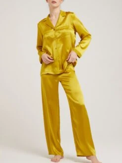 100% Seide Schlafanzug LAILA Uni Von Vivis -Meer Bekleidung seidenpyjama laila v00009 goldgruen vivis 6 6