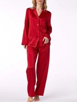 100% Seide Schlafanzug LAILA Uni Von Vivis -Meer Bekleidung seidenpyjama laila v00009 rot vivis 2 6