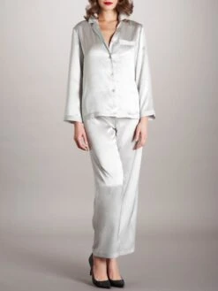 100% Seide Schlafanzug LAILA Uni Von Vivis -Meer Bekleidung seidenpyjama laila v00009 weiss vivis 2 6