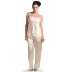 Seiden-Longtop JARDIN Calais Spitze Marjolaine 22 Seiden-Longtop JARDIN Calais Spitze Marjolaine -Meer Bekleidung seidentop jardin mit pyjamahose champagner weiss marjolaine 1 1 1 1
