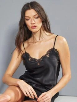 100% Seidentop SATIN + LACE Kurz Von Eva B. Bitzer -Meer Bekleidung seidentop satin lace 29314470 schwarz bitzer