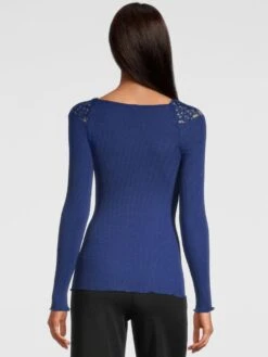 Merino Wolle-Seide LANGARMSHIRT Gerippt Blau Leavers Spitze Von Oscalito 10 Merino Wolle-Seide LANGARMSHIRT Gerippt Blau Leavers Spitze Von Oscalito -Meer Bekleidung shirt langarm chantilly spitze blau 6643 oscalito 2