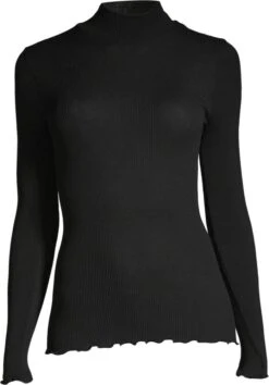 Merinowolle-Seide Mockneck Shirt Gerippt Basic Von Oscalito -Meer Bekleidung shirt langarm mockneck basic ripp schwarz 3429 oscalito 2
