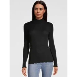 Merinowolle-Seide Mockneck Shirt Gerippt Basic Von Oscalito