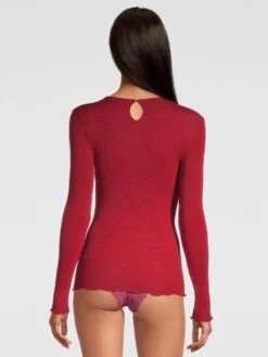 Merinowolle-Seide LANGARM SHIRT Rot Gerippt Von Oscalito -Meer Bekleidung shirt langarm tuellspitze rot 6667 oscalito 2